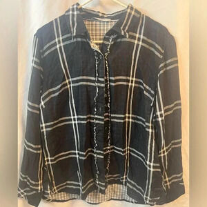 Lee Women’s Cotton Long Sleeve Plaid Button Up Top Large Fall Winter EUC